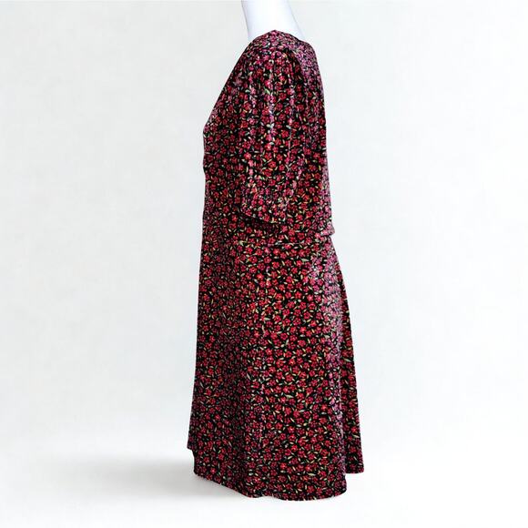 ✨ TOPSHOP “Bizzy Lizzy” Red Velvet Floral Puff Sleeve Tea Dress | Size 12 ✨ - Picture 6 of 10